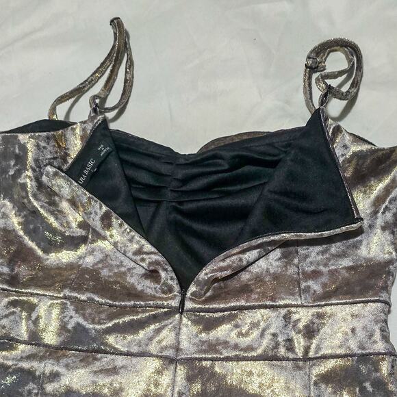 Zara gold & silver metallic spaghetti strap mini holiday dress size M - Picture 5 of 13